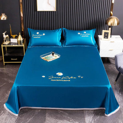 Three-piece Embroidered Ice Silk Mat Bed Ice Silk Mat with Foldable and Machine Washable Sheets