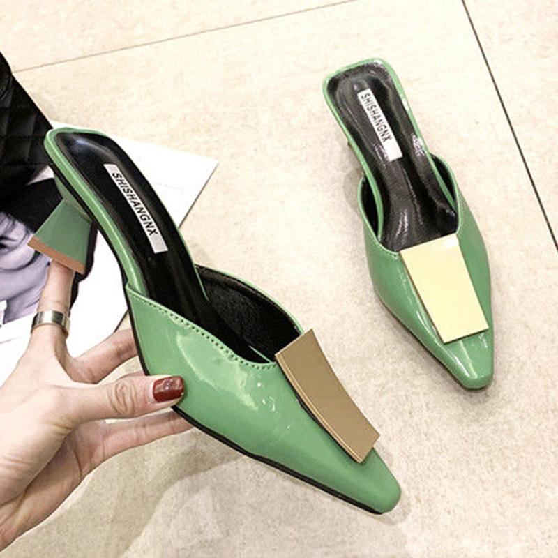 Pointed Half Slippers Women's Summer Wear Fashion All-match Thick Heel High Heel Sandals Muller Half Toe Shoes
