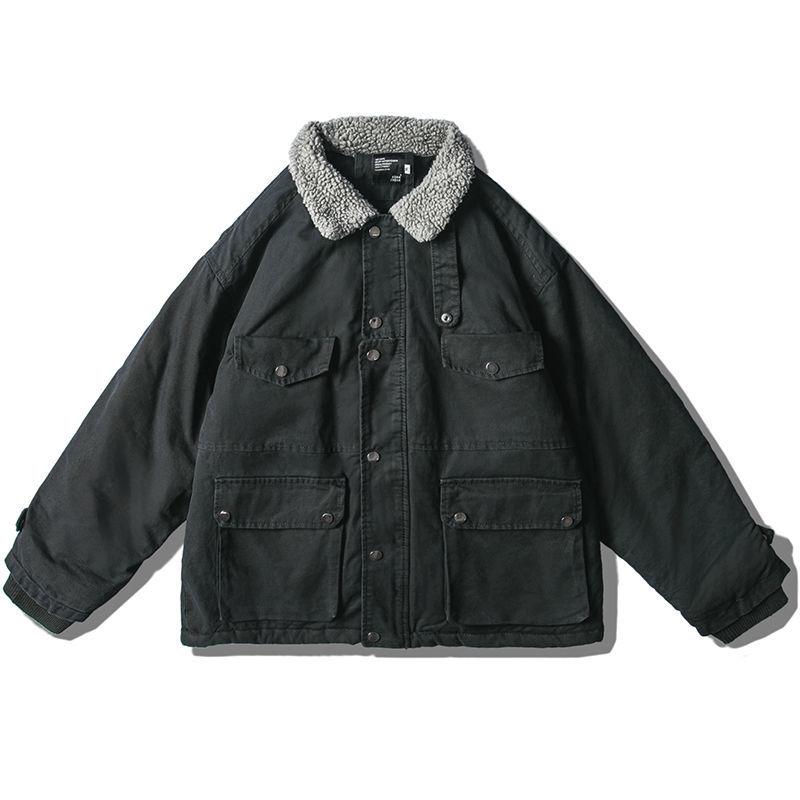Winter Workwear Lamb Wool Coat Men's Trendy Brand Loose Plus Velvet Thick Padded Coat Trend Wild Padded Jacket