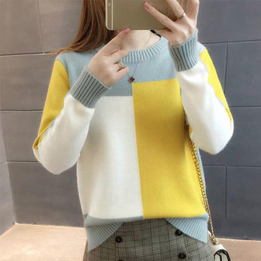 Autumn  Winterwomen Knit Jumper Round Neck Loose Short Sweater Fashion Long-sleeved Solid Color Sweater Knitwear
