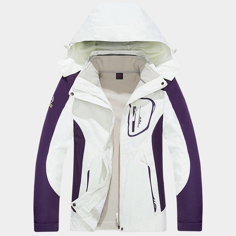 Women's Outdoor Jacket with Detachable Plus Velvet Thickening Two-piece Windproof and Waterproof Ski Jacket Mountain Travel