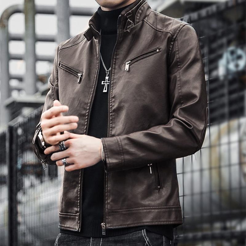 Fashion slim men's youth leather jacket plus velvet thick hooded trendy handsome jacket