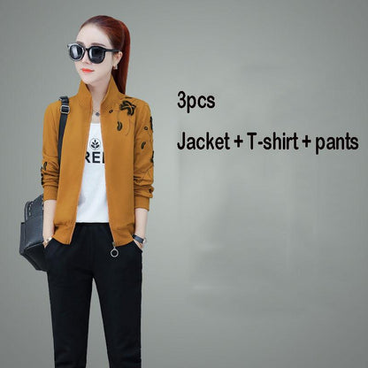 Two pcs set wild long-sleeved casual sweatshirt set large size spring and autumn women's clothing