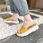 Size35-40 Summer Women Leather Slippers Bohemian Beach Waterproof Slippers Wedge Platform Crystal Letter Sandals Outdoor High Heels