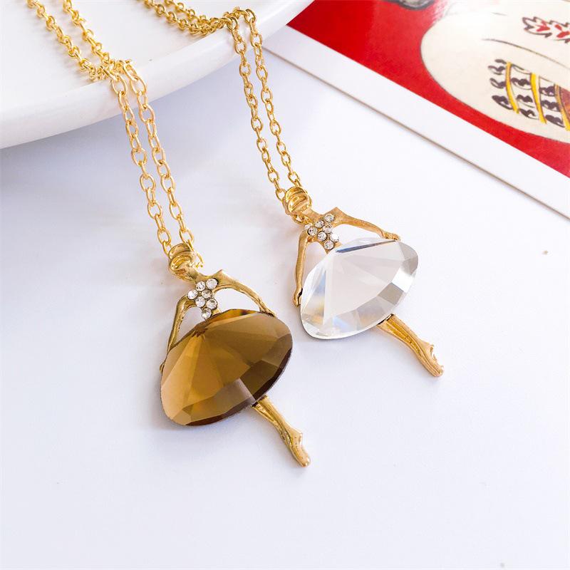 Jewelry Necklace Female Crystal Full Diamond Ballet Girl Pendant Children Long Sweater Chain