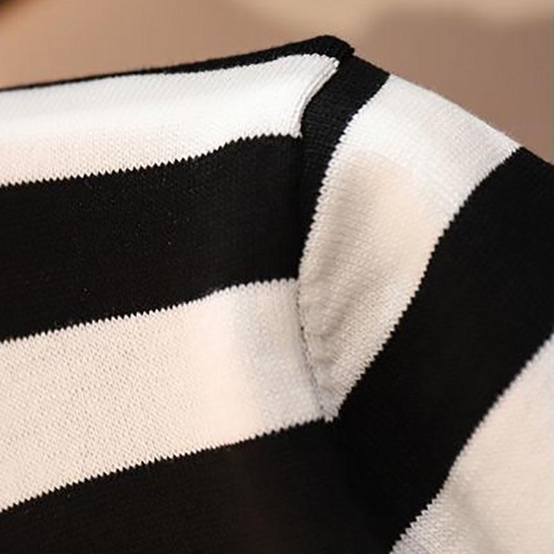 Two-piece Women's Casual Fashion Knitted Suit Striped Stitching Drawstring Short Sleeve + Knitted Pants Suit