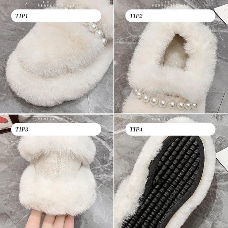 Hairy Pearl Casual Flat Shoes Shoes Women's Outer Wear Warm Soft Cotton Shoes Casual Peas Shoes Plus Velvet Platform Moccasin Shoes