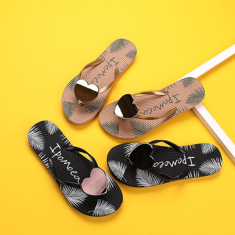 Flip Flops Summer Fashion All-match Peach Heart Flat Sandals and Slippers