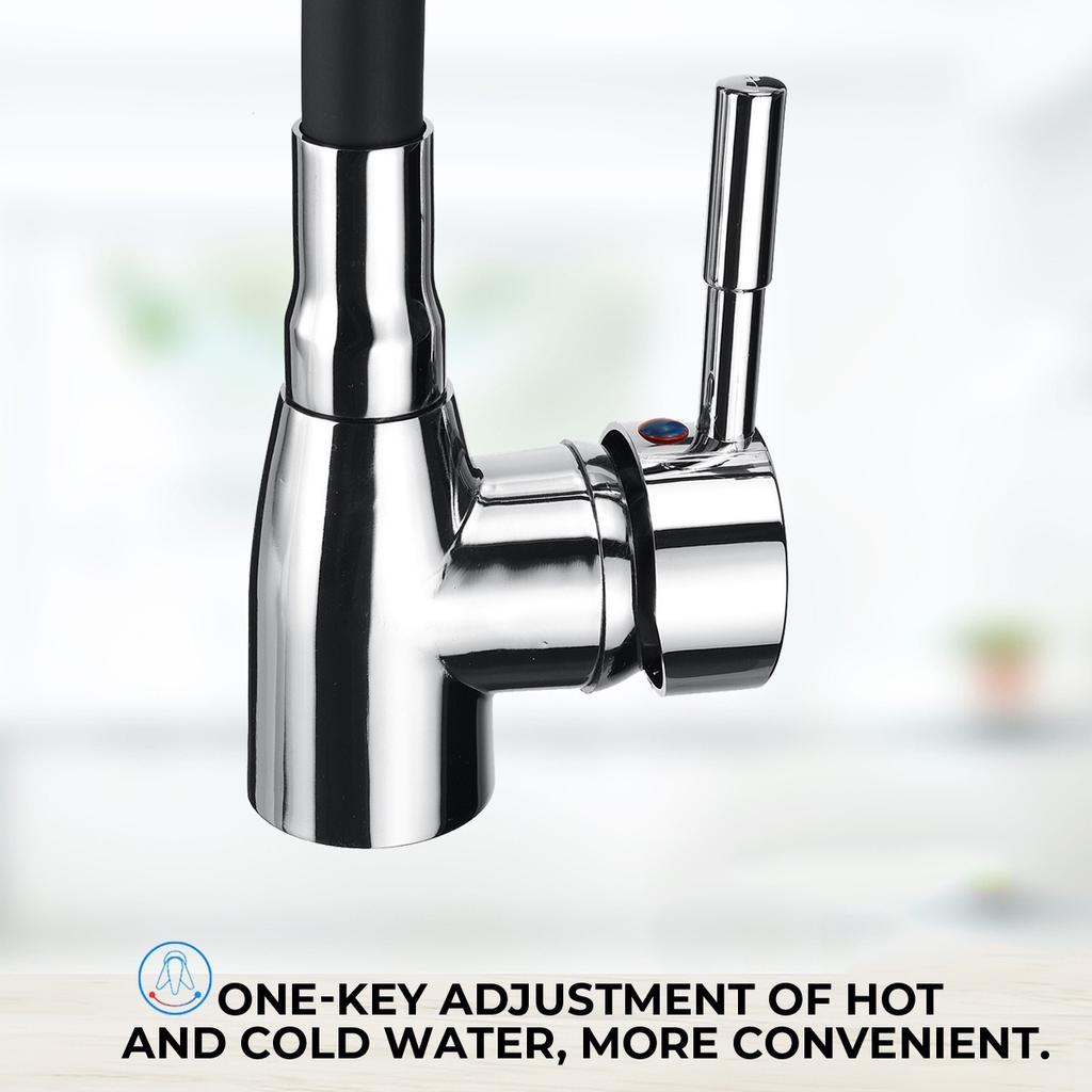 Polished Chrome Black Single Handle Kitchen Basin Faucet 360 Degree Rotating
