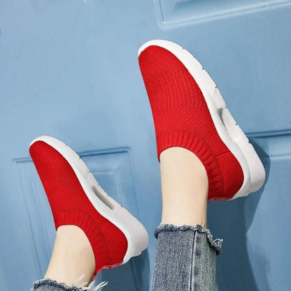 A Pedal Casual Women's Shoes Lazy Shoes Flying Woven Socks Shoes, Breathable Sneakers Women's Mother Shoes Breathable Net Shoes Coconut Shoes