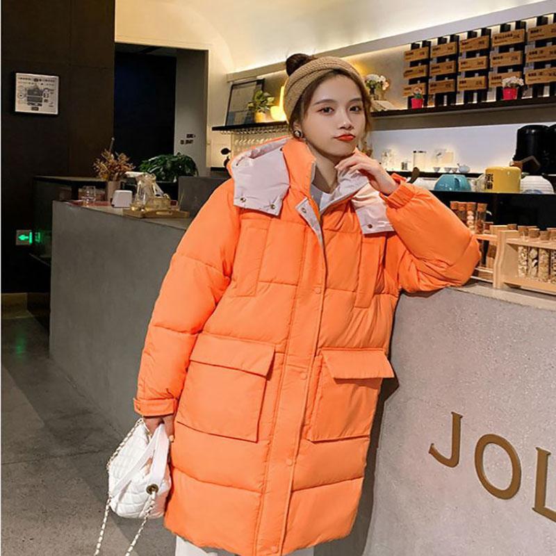 Winter Women's Down Padded Jacket Korean Style Stand-up Collar Hooded Padded Jacket Thickened Warm Mid-length Padded Jacket