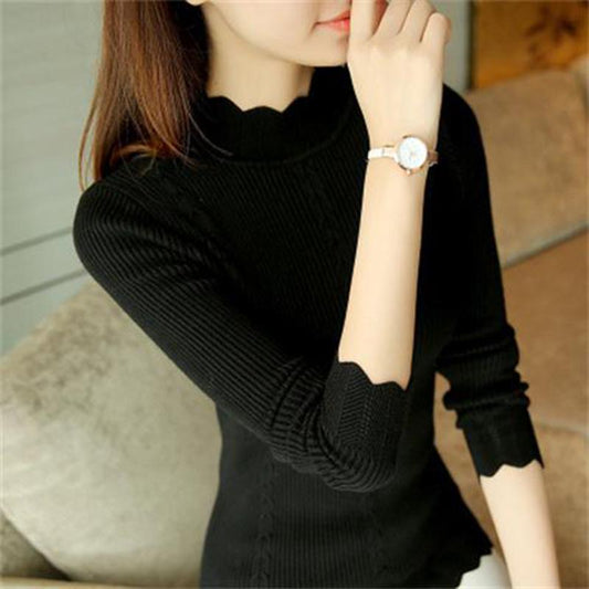 Slim-fit Knitted Women's Sweater Autumn and Winter Plus Velvet Thick Solid Color Half High Neck Long Sleeve Inner Sleeve Bottoming Shirt