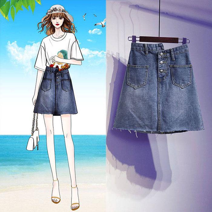 S-5XL Women Anti-light Denim Skirt High Waist Slim Sexy Package Hip Skirts A-line Skirts