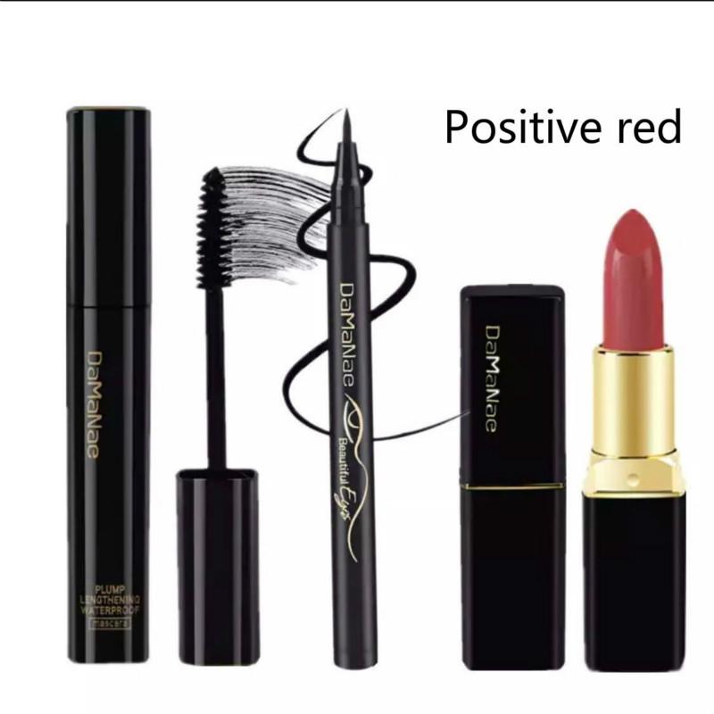 Mascara Eyeliner Lipstick Waterproof Anti-Sweat Long Slim Thick Curly Non-staining Beginner Set