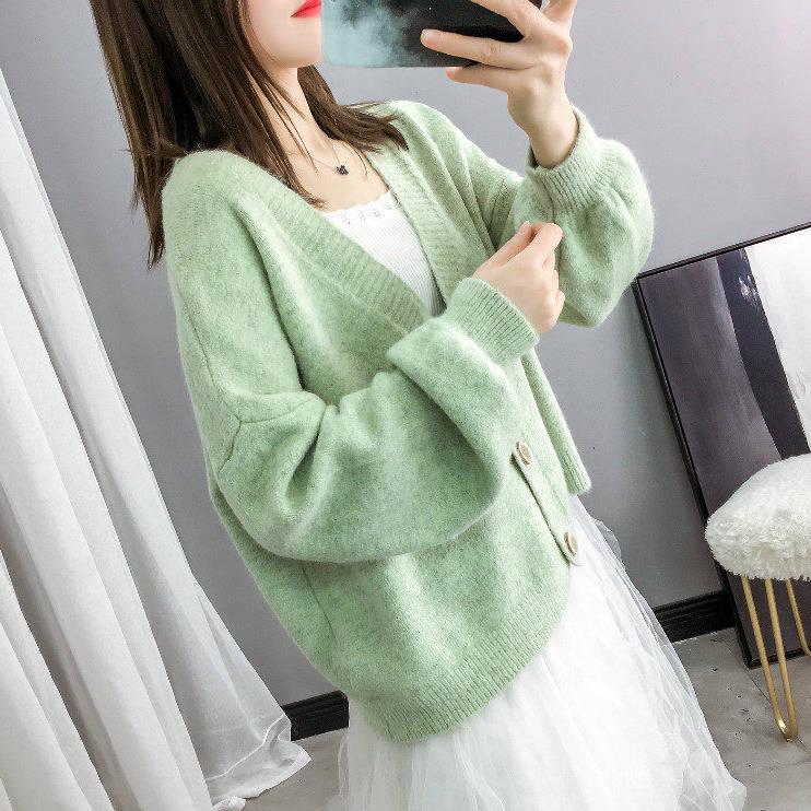 Cardigans Women's Sweaters Fashionable Plaid V-Neck Cardigans Single Breasted Loose Lady's Coats