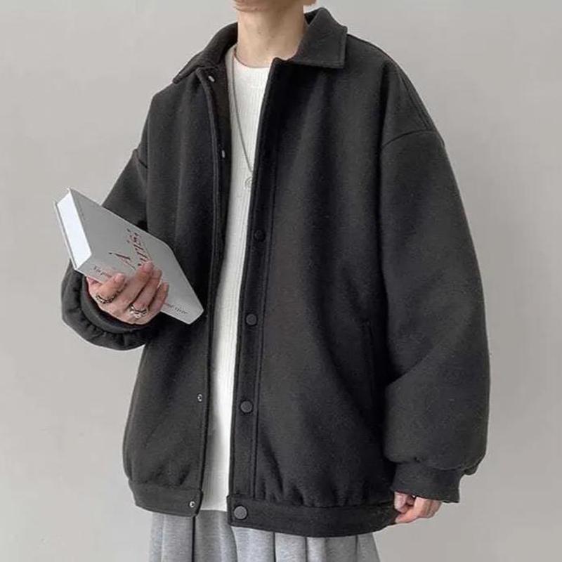 Warm Woolen Jacket Coat All-match Loose Thickened Lapel Woolen Coat Men and Women Casual Long-sleeved Zipper Jacket