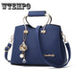 Leather Shoulder Bag Women Crossbody Tote Bag Metal Pendant Hanging Ornament Handbags