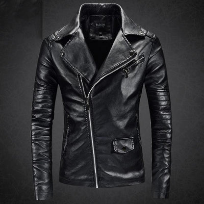 Fashion High-end Men's Leather Jacket Fashion Trend Slim Fit Plus Cashmere Warmth Send Leather Care Agent Sheepskin Jacket