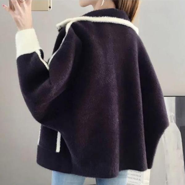 Mink Fleece Knitted Cardigan Women's Autumn and Winter Long-sleeved Loose Sweater Short College Style Jacket