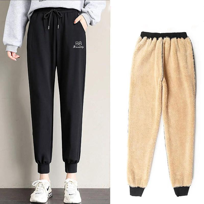 Pure Color Sports Pants Women Printing Winter Plus Velvet Thickening All-match Harem Pants Women's Casual Pants Beamed Pants Women Were Thin