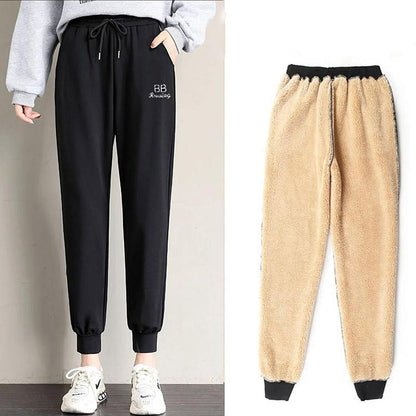 Pure Color Sports Pants Women Printing Winter Plus Velvet Thickening All-match Harem Pants Women's Casual Pants Beamed Pants Women Were Thin