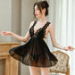 Women's Sexy Lace Pajamas Dresses Show Back Deep V Transparent Nightdress Passionate Sexy Suspender Lingerie Dress