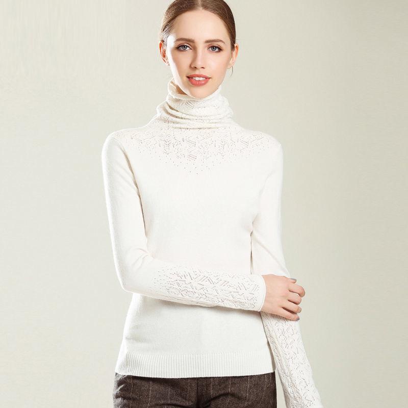 Autumn and Winter Knitted Hollow Wool Sweater Pile Pile Collar Bottoming Shirt Turtleneck Pullover  Blouse Women