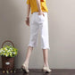Cropped Jeans Women's Summer Ripped High-waist Straight-leg Pants Korean Elastic Waist Plus Size Fringed Wide-leg Pants