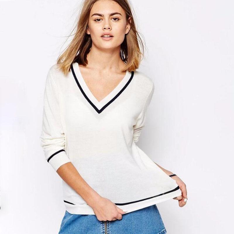 Women's  V-neck Loose Plus Size Pullover Sweater Long-sleeved Knitted Sweater Jumper Top