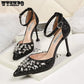 High Heels Ladies Gold Sequins Pointed Crystal Stiletto Bridal Wedding Shoes To Attend The Banquet