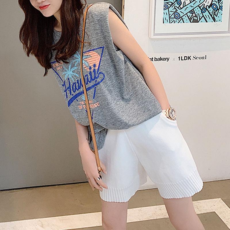 Shorts Women's Plus Size Loose Knit Elastic Waist Pants Casual Students Women Summer Wear Straight High Waist