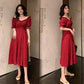 Pofulove Women Vintage Chiffon Puff Sleeve Off Shoulder Dress Sexy V-neck Short Sleeve Long Dresses