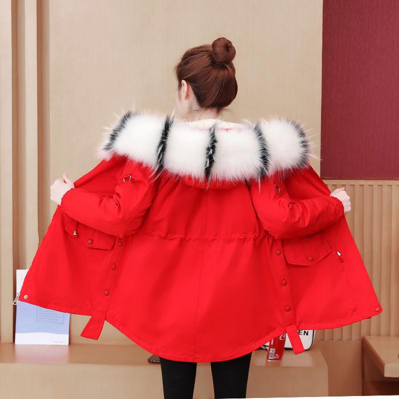 Plush Thick Cotton-padded Jacket Women's Winter Mid-length Big Fur Collar Pie Overcomes The New Korean Loose Cotton Jacket
