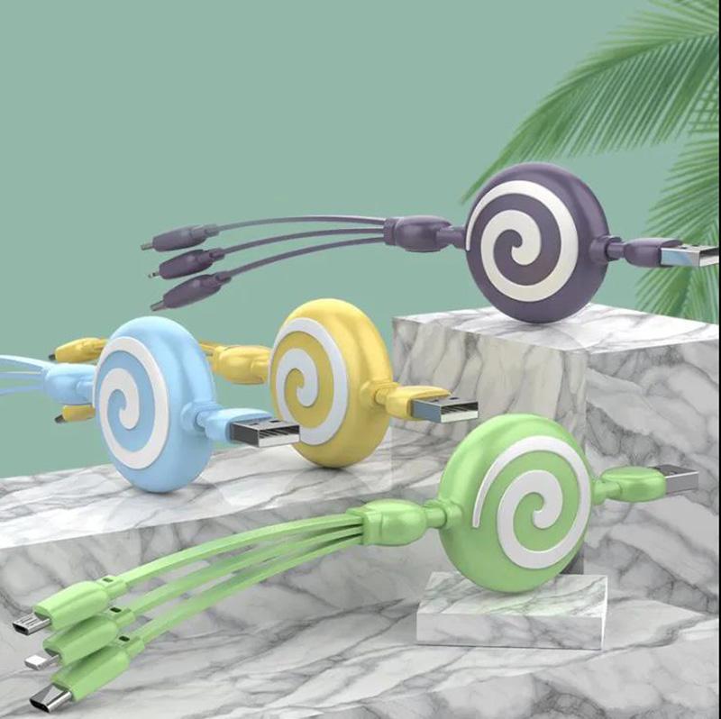 1m Long Three-in-one Data Cable USB Car Data Cable Android Apple Type-C Connector Electronic Device Charging Cable