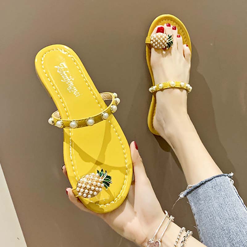 Pineapple Slippers Women's Summer Wear All-match Non-slip Flat Bottom Fashion Beach Sandals and Slippers Women