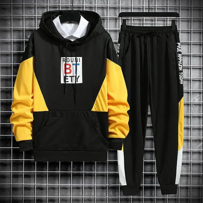 WTEMPO Men Trend Sweater Suit Teen Clothing Hooded Pullover Casual Suit Campus Student Sportswear