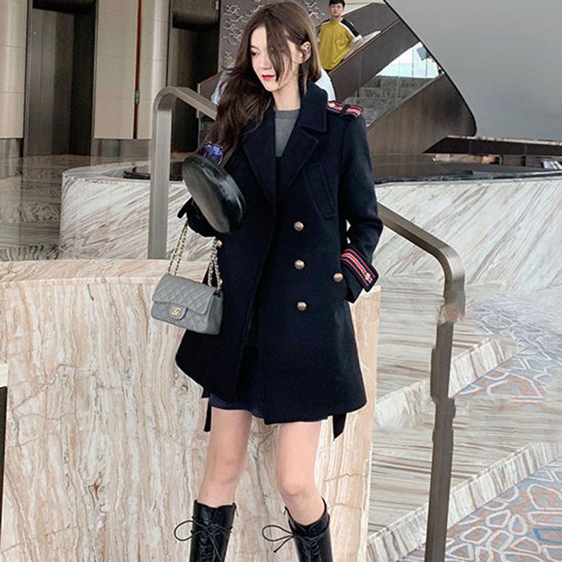 Women Trench Coat  Winter Lapel Long Sleeve Coats Office Ladies Solid Loose Woolen Coat Outwear