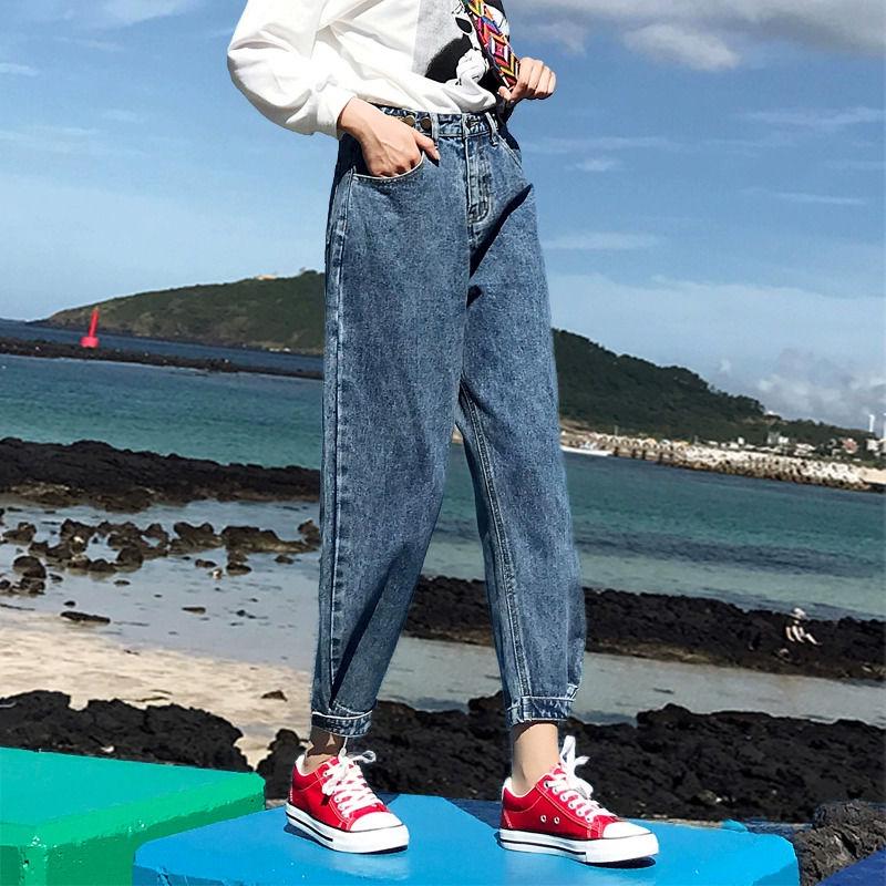 WTEMPO Jeans Female Straight Loose Loose Thin High Waist Dad Pants Wearing Wide Legs Was Thin Pants