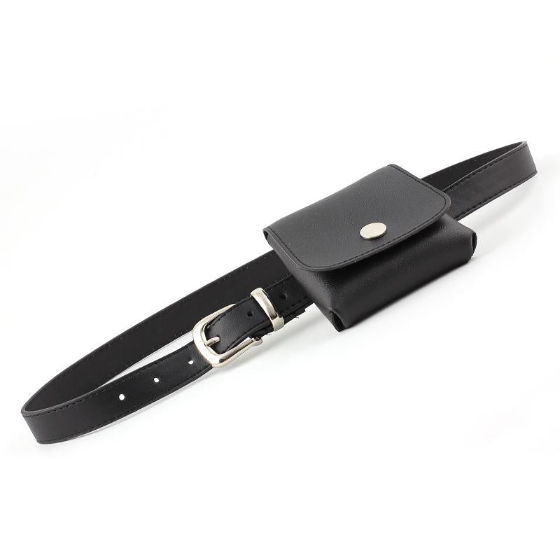 Belt Women Grainy Faux Leather Waist Belt Buckle Waistband with A Small Bag Adjustable