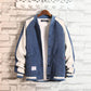 Men's Spring and Autumn Denim Jacket Casual Jacket Baseball Uniform Workwear Men's Long Sleeve Short Warm Button Jacket