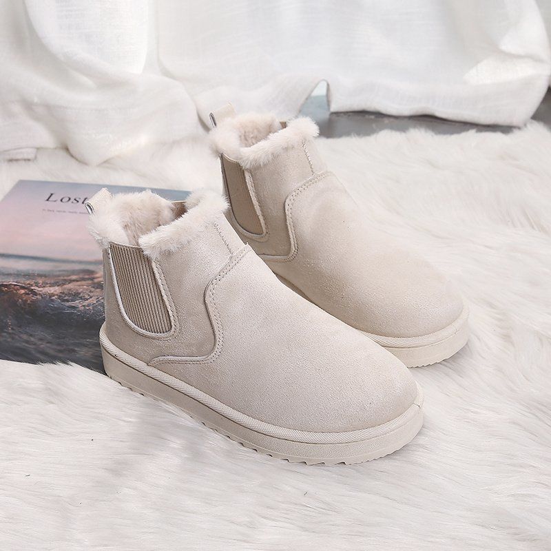 Snow Boots Women's Short Tube One Pedal Thick Bread Shoes Winter Warmth and Velvet All-match Student Non-slip Cotton Shoes