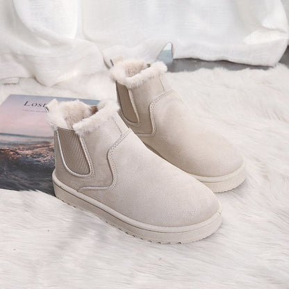 Snow Boots Women's Short Tube One Pedal Thick Bread Shoes Winter Warmth and Velvet All-match Student Non-slip Cotton Shoes