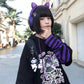 Autumn Winter Sweatshirts Women Anime Pullover Hoodies Fake Two Piece Striped Sleeve Oversized Loose Fashion Black Sportshirts Hip Hop Hooded Tops