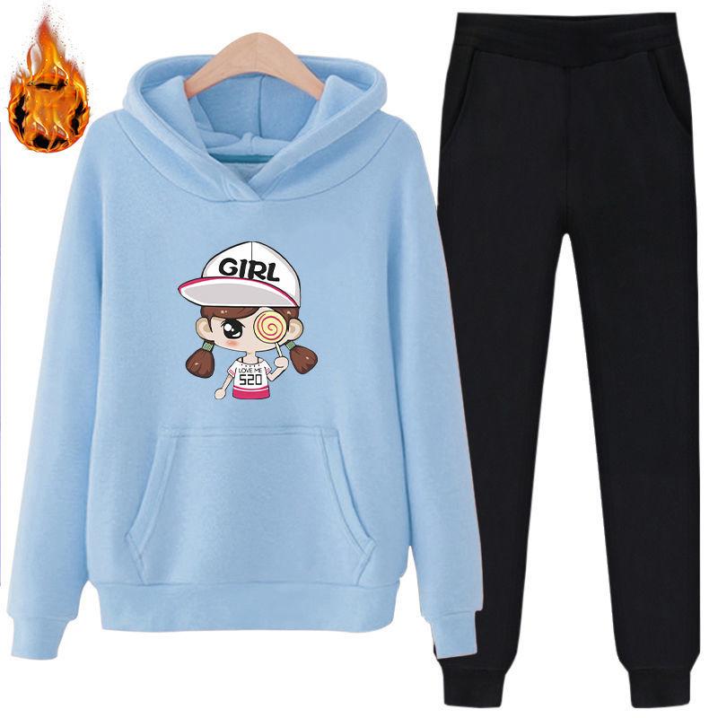 3D Printed Two-piece Casual Plus Fleece Hooded Long-sleeved Hoodie Women's Loose Casual Two-piece Suit Comfortable and Breathable