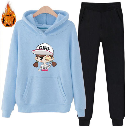 3D Printed Two-piece Casual Plus Fleece Hooded Long-sleeved Hoodie Women's Loose Casual Two-piece Suit Comfortable and Breathable