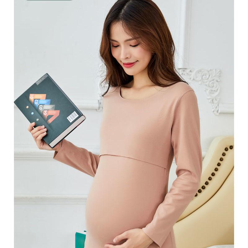 Maternity Autumn Clothes Long Trousers Suit Plus Velvet Plus Size Thermal Underwear Postpartum Breastfeeding Pajamas Autumn and Winter