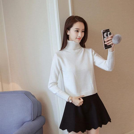 Autumn and Winter Turtleneck Warmth Thick Ultra-short Sweater Women's Pullover High-waist Loose Base Sweater