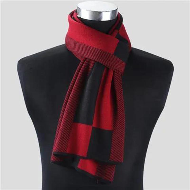 Winter Knitted Scarf Men Double-sided Thick Warm Printing Scarf Long Business Scarf