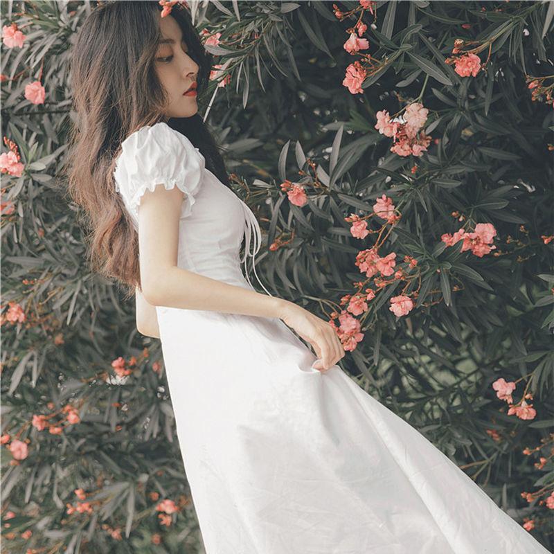 Female Vintage Little Fresh Holiday Dress Gentle Elegant Fairy Party Dress Slim High Waist Sweet Summer Dress