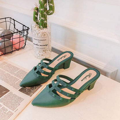 Summer Lazy Casual Fashion Thick Heel Sandals and Slippers Female Pointed Toe Korean Style Slope with Social Wear